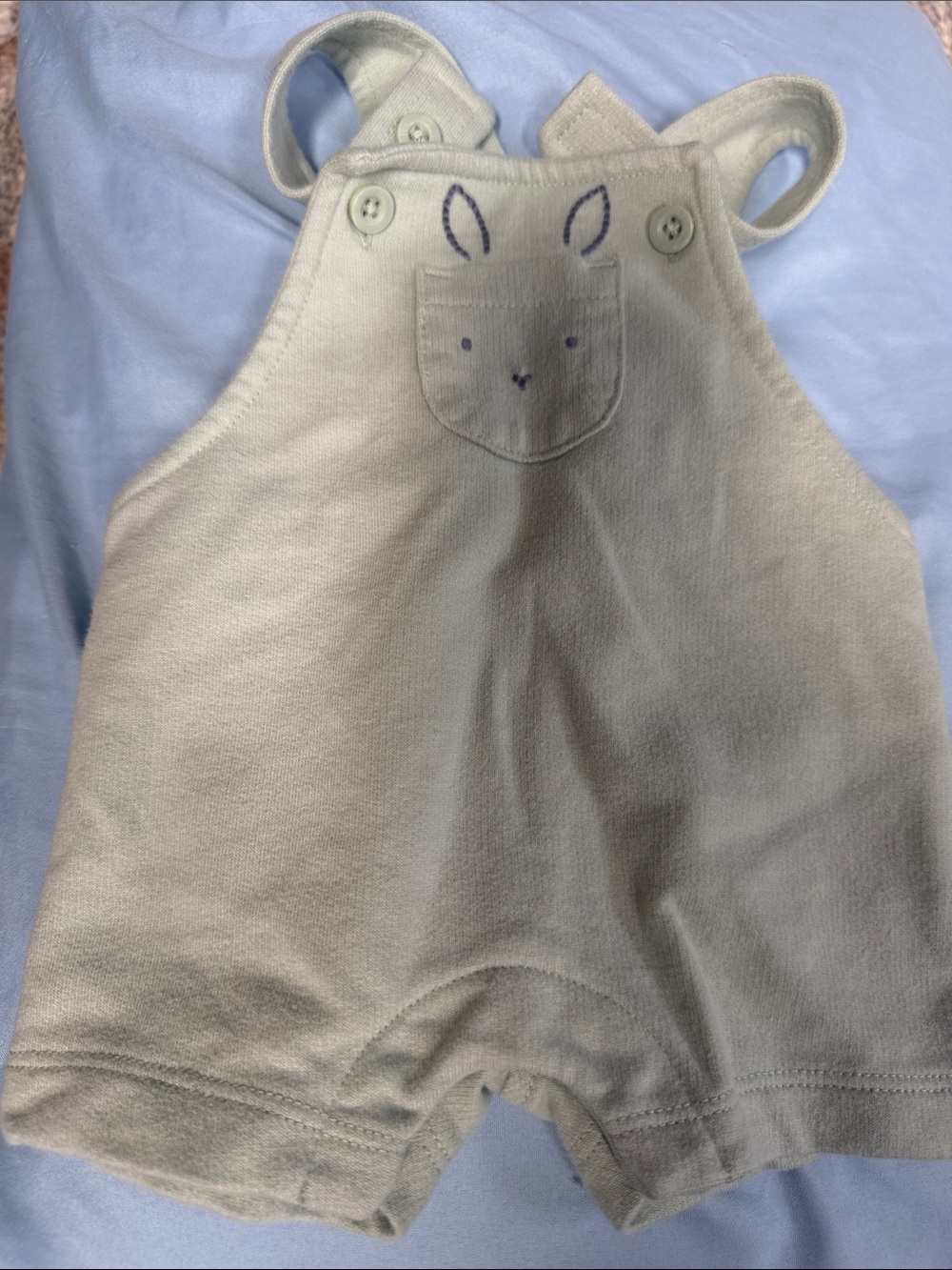 Carter's Light Sage Green Baby Romper with Bunny Pocket